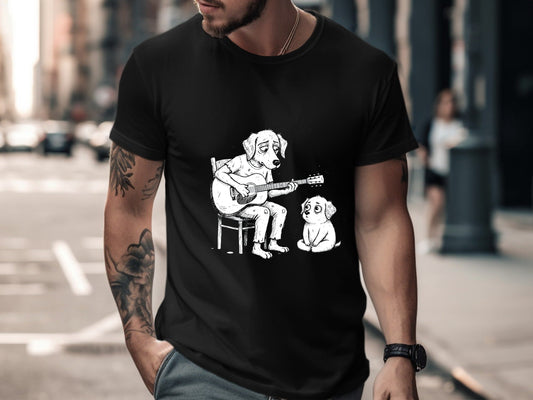 Dog Playing Guitar Sketch T-Shirt - Blues & Soul Music Graphic