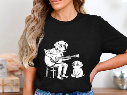Dog Playing Guitar Sketch T-Shirt - Blues & Soul Music Graphic