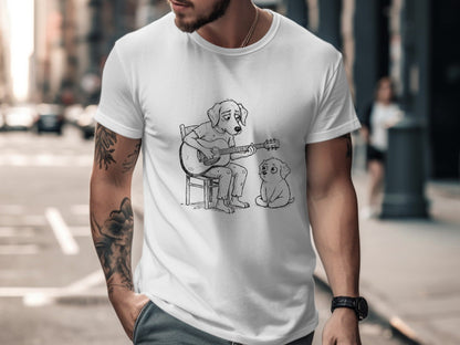 Dog Playing Guitar Sketch T-Shirt - Blues & Soul Music Graphic