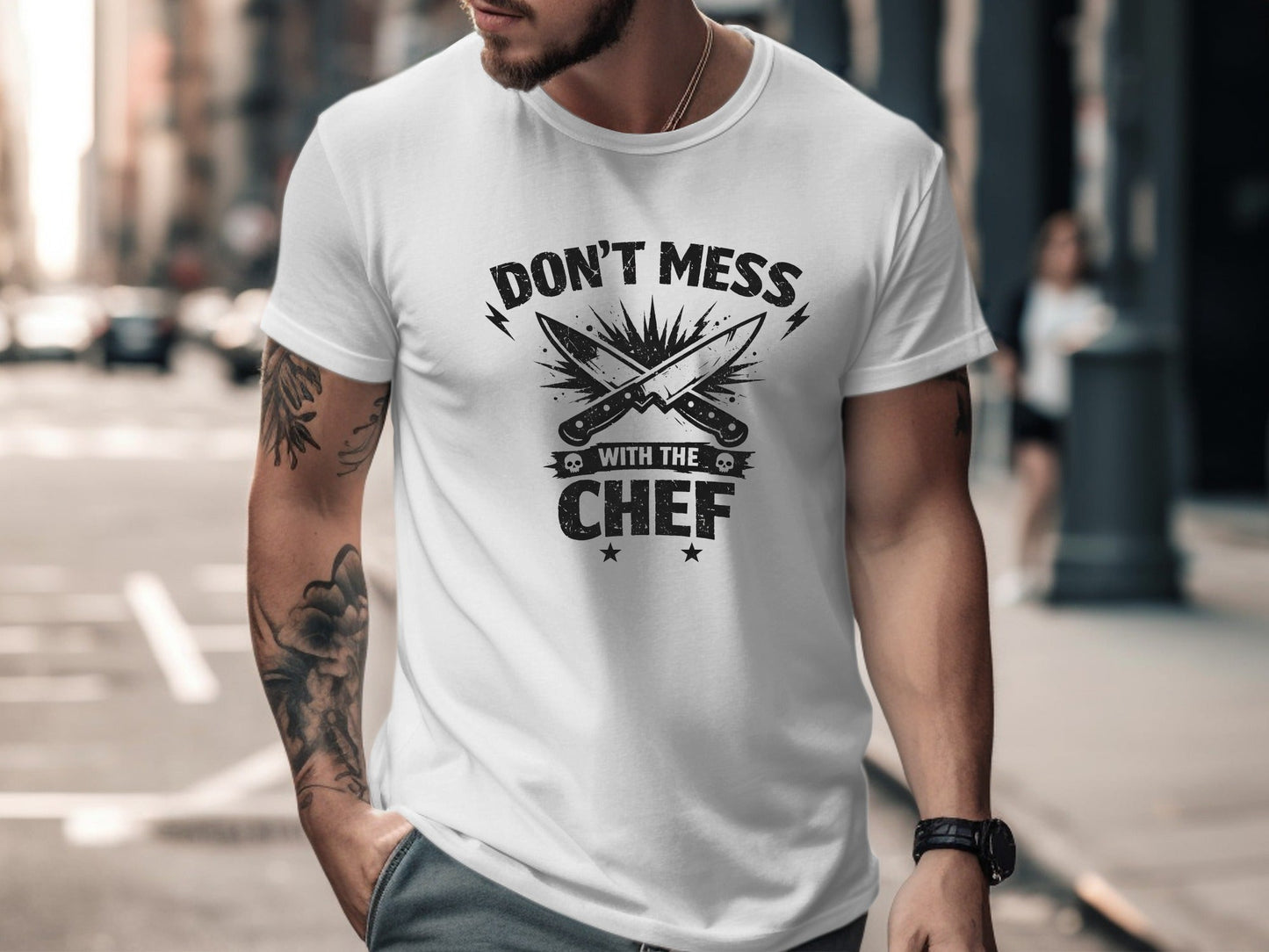 Don't Mess With The Chef T-Shirt - Distressed Knife Graphic