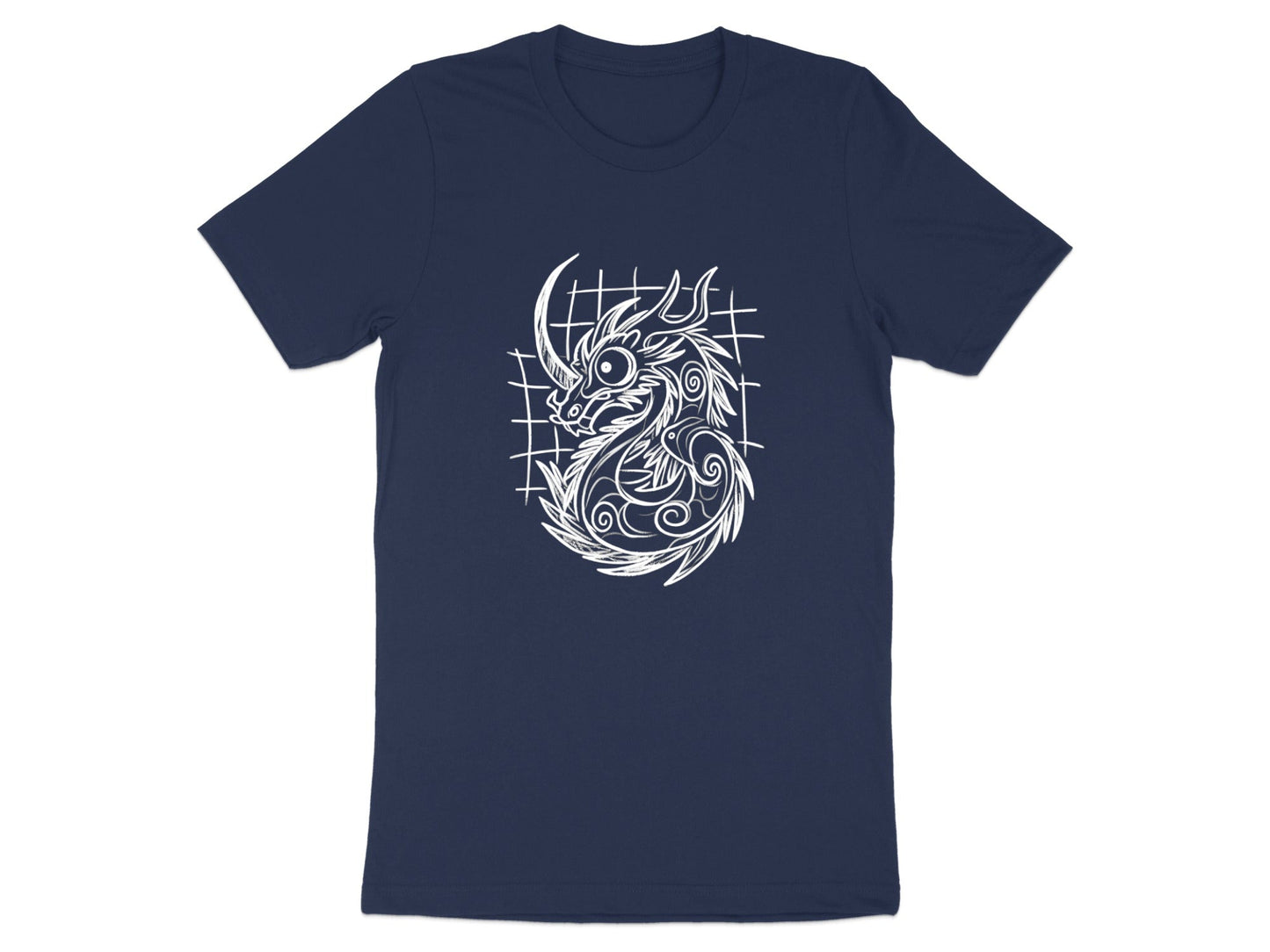 Tribal Dragon Line Drawing T-Shirt - Minimalist Mythical Art
