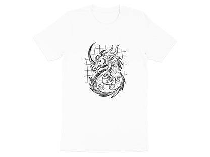 Tribal Dragon Line Drawing T-Shirt - Minimalist Mythical Art