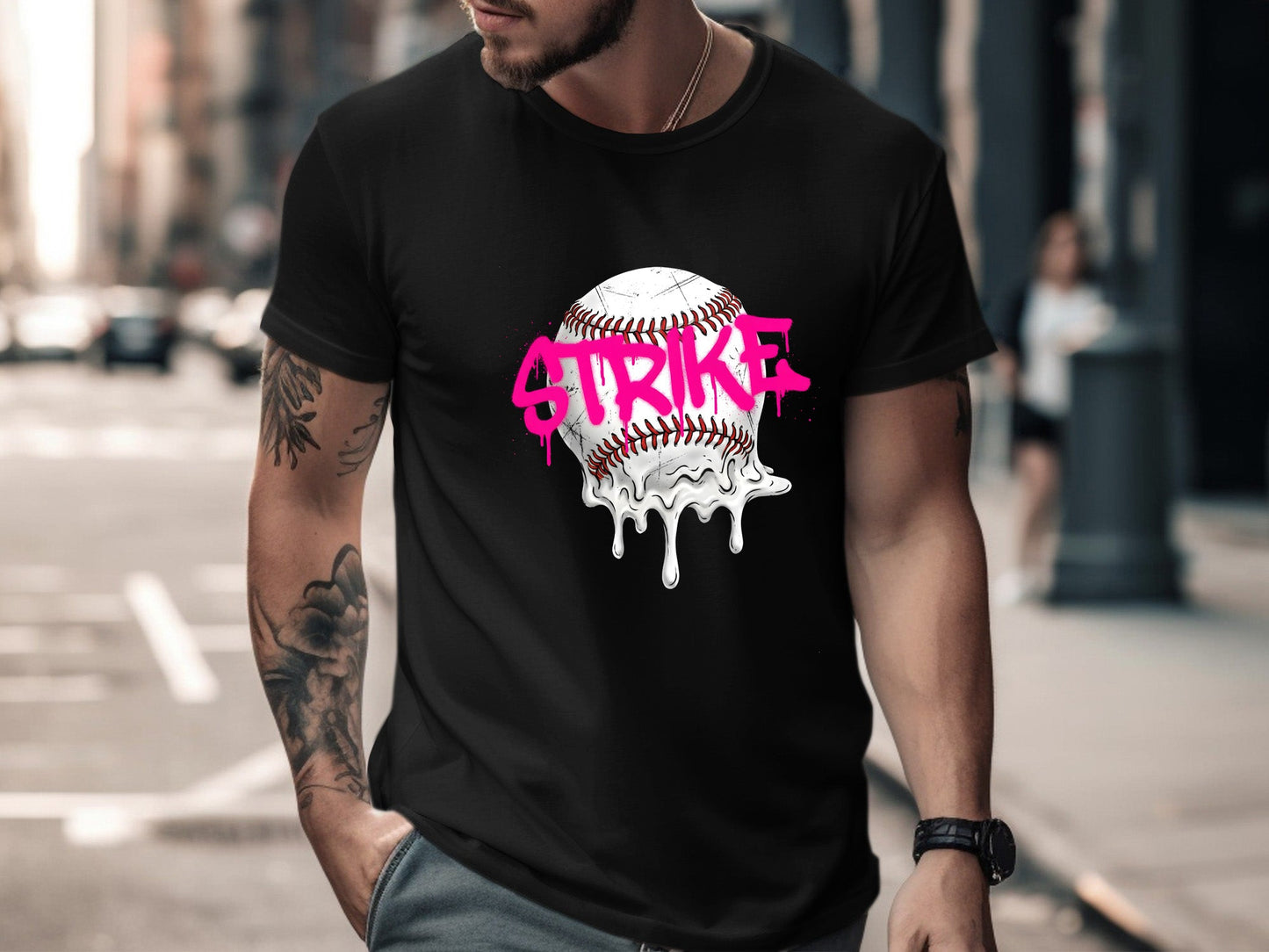 Pink Strike Melting Baseball Graffiti T-Shirt