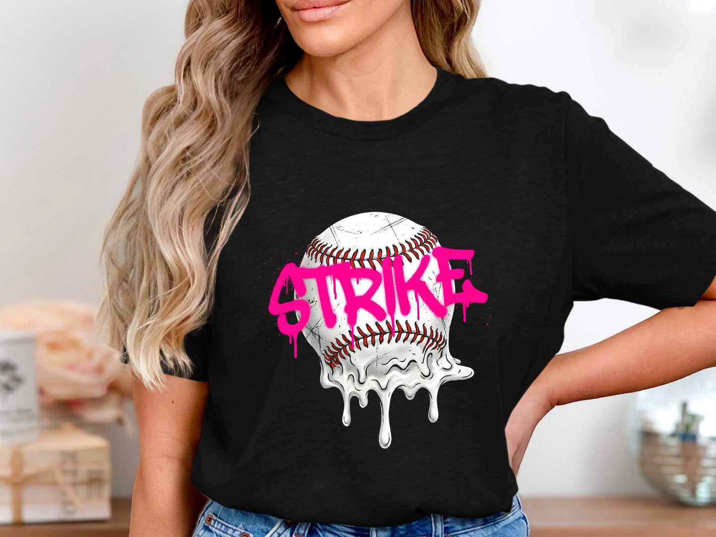 Pink Strike Melting Baseball Graffiti T-Shirt