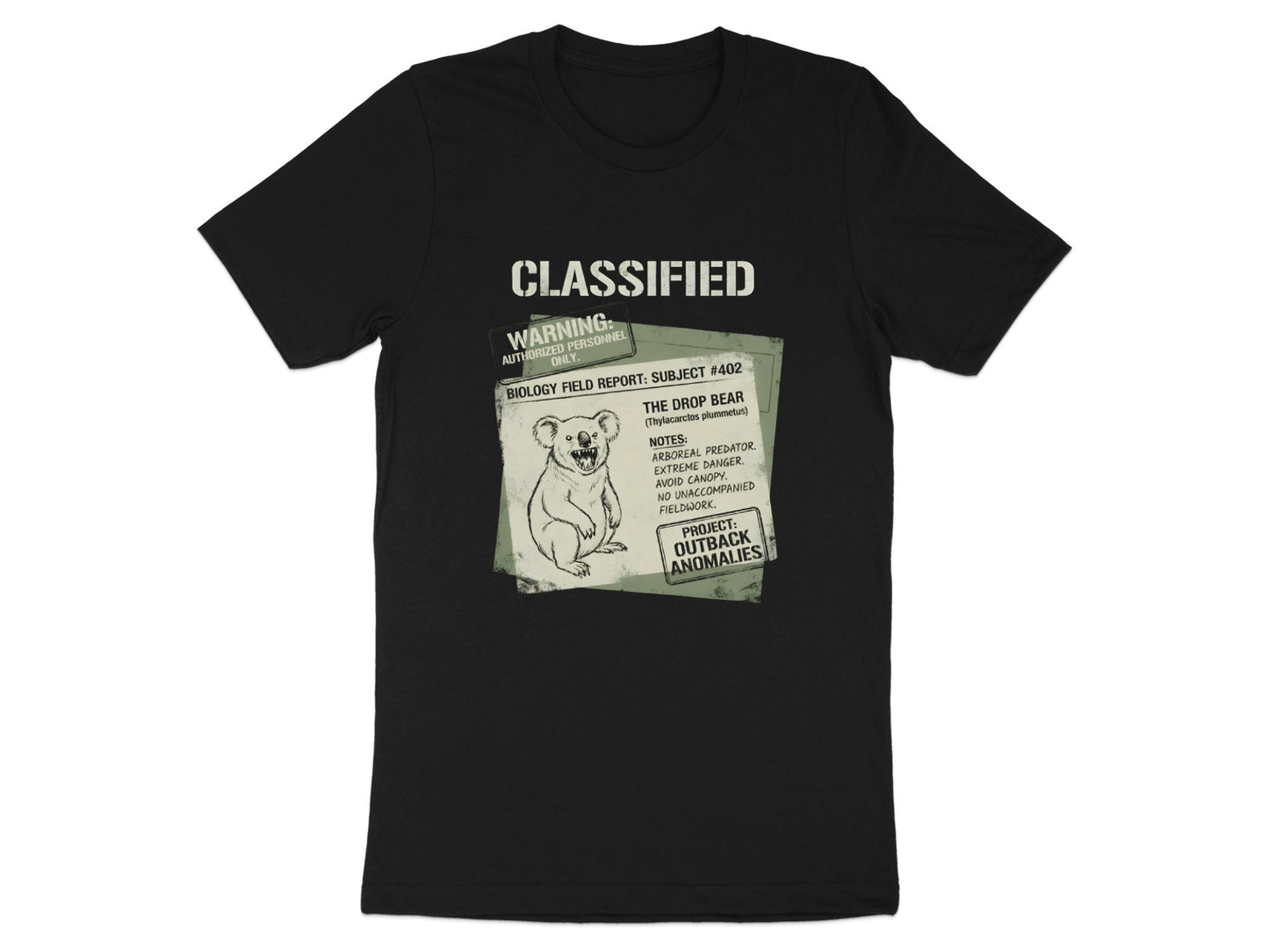 Drop Bear Classified Biology Field Report Black T-Shirt