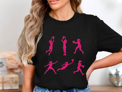 Netball Action Silhouettes Multi-Graphic T-Shirt