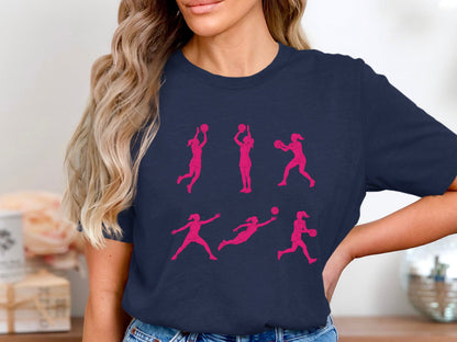 Netball Action Silhouettes Multi-Graphic T-Shirt