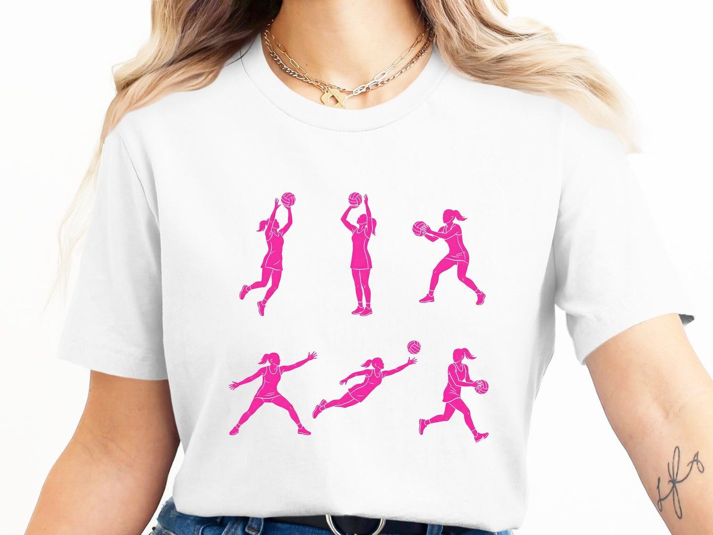 Netball Action Silhouettes Multi-Graphic T-Shirt