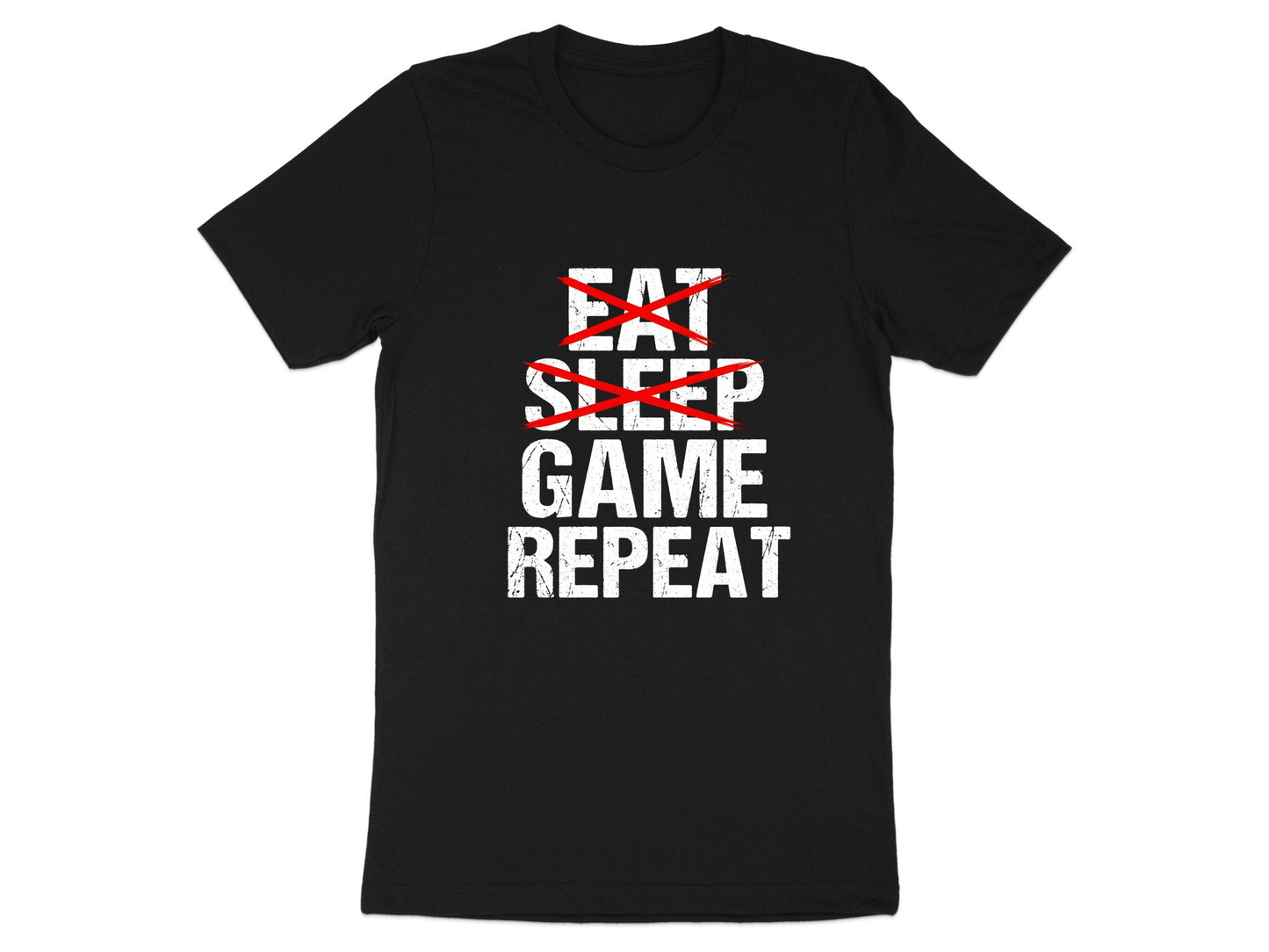 Eat Sleep Game Repeat Distressed Slogan Tee