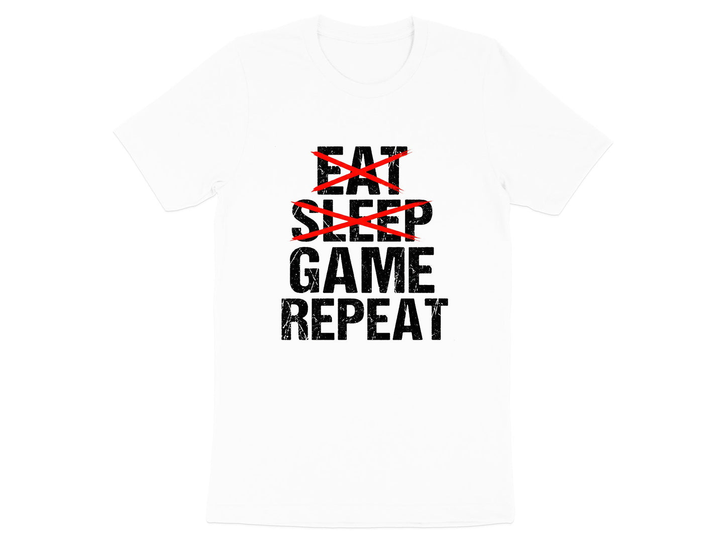 Eat Sleep Game Repeat Distressed Slogan Tee