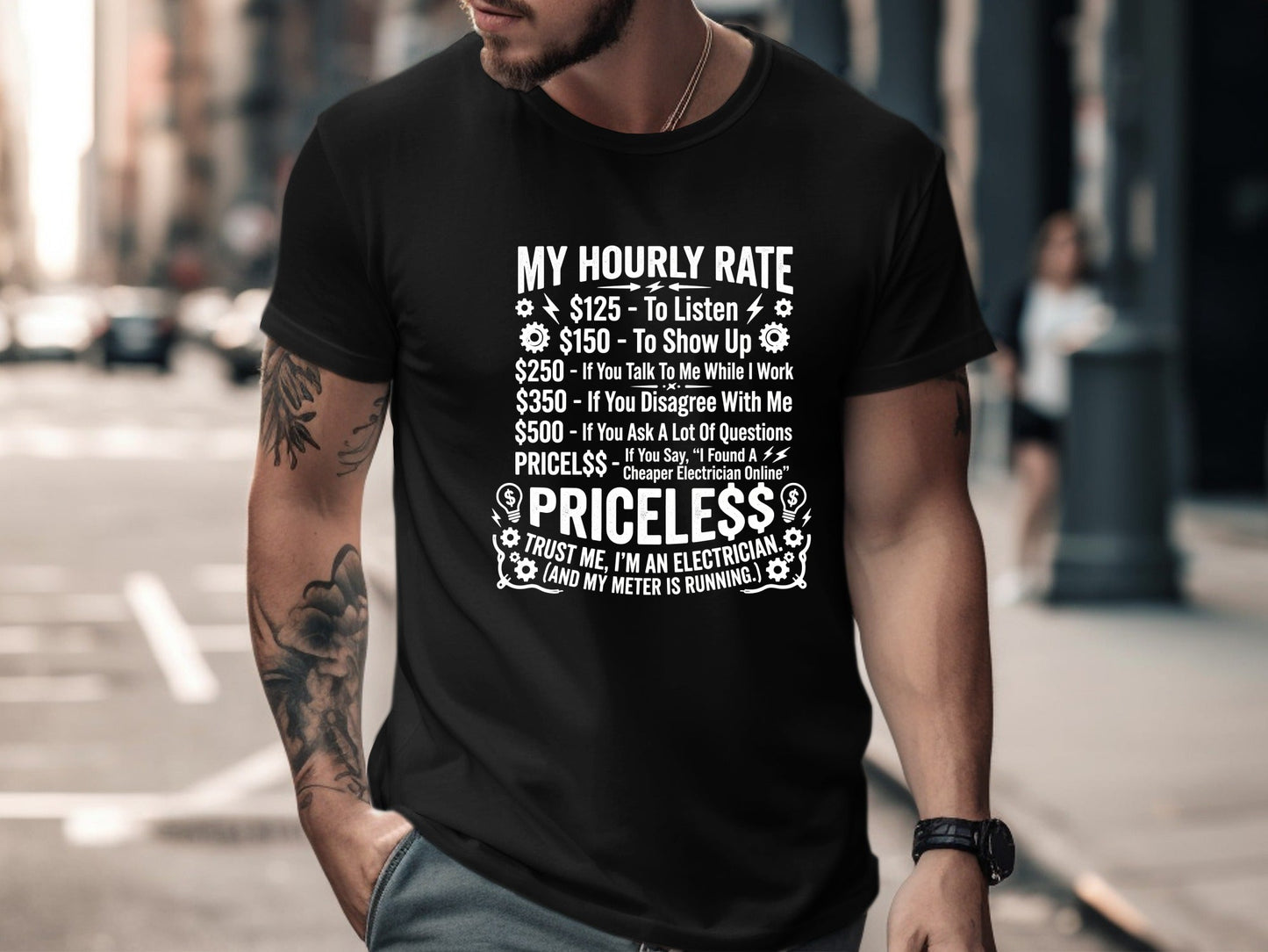 Electrician Hourly Rate Funny T-Shirt - Sparky Price List  Tee