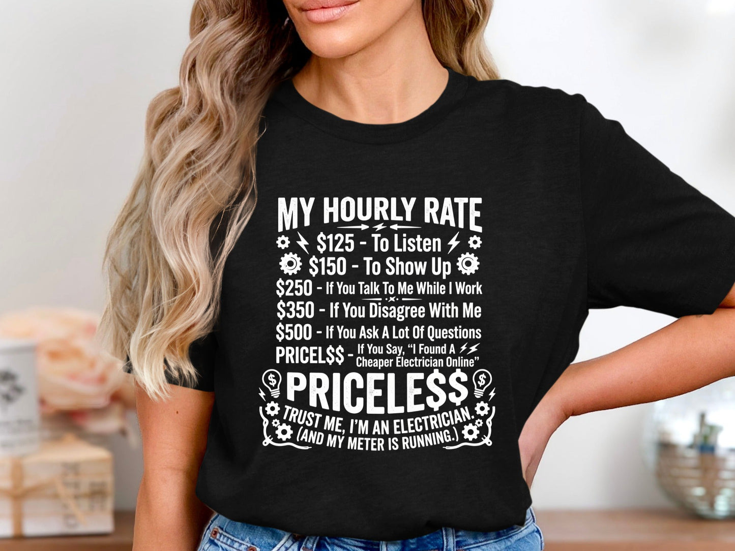 Electrician Hourly Rate Funny T-Shirt - Sparky Price List  Tee