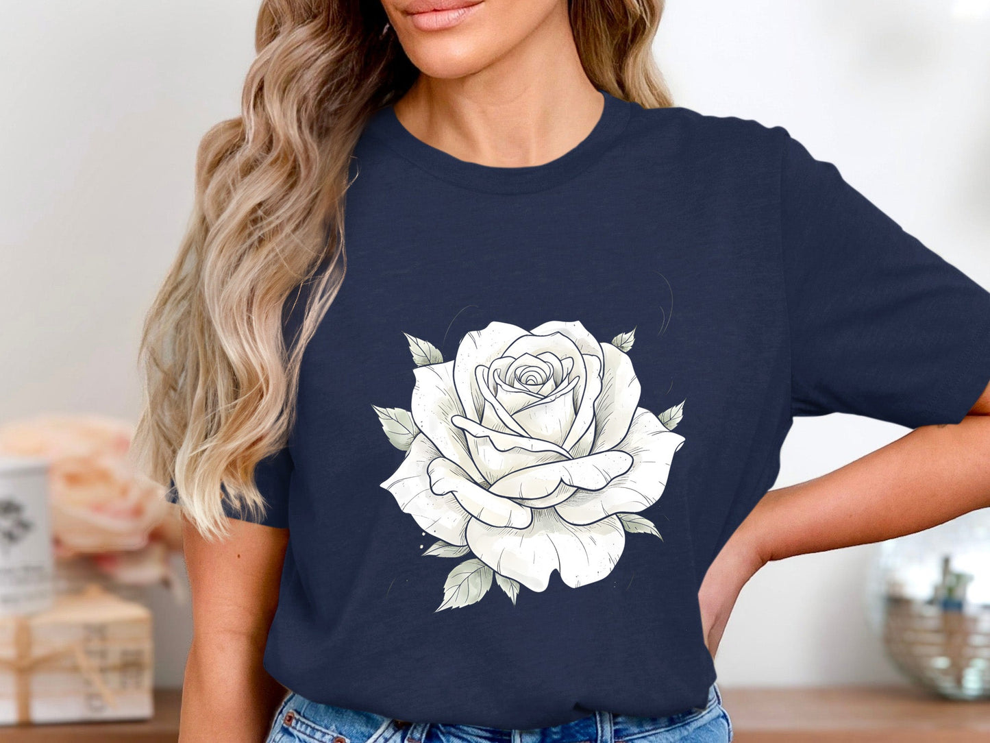 Ethereal White Rose Sketch T-Shirt
