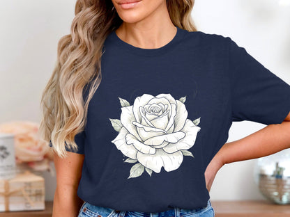 Ethereal White Rose Sketch T-Shirt