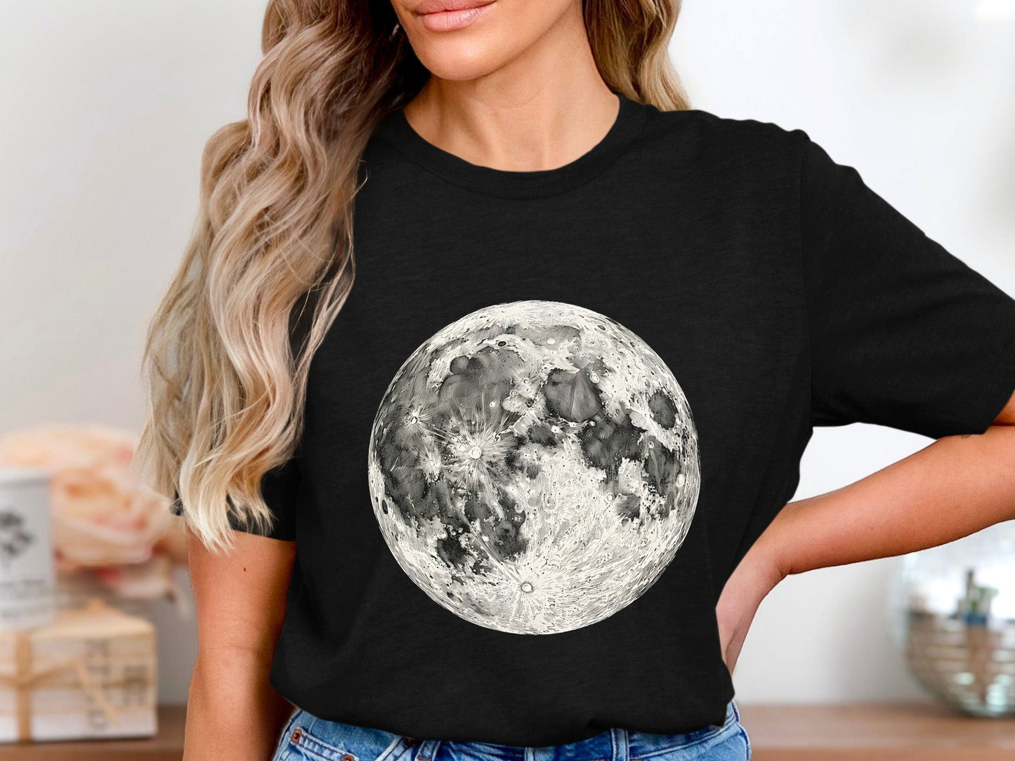 Realistic Full Moon T-Shirt - High-Detail Lunar Graphic