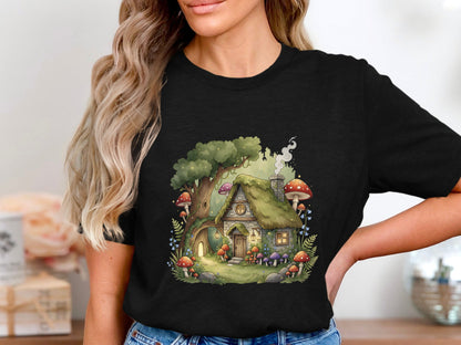 Goblincore Mushroom Art Enchanted Forest Cottage T-Shirt