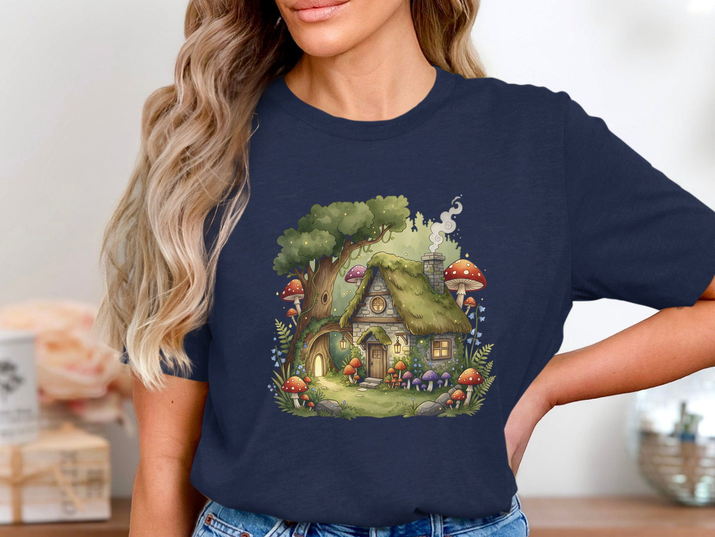 Goblincore Mushroom Art Enchanted Forest Cottage T-Shirt