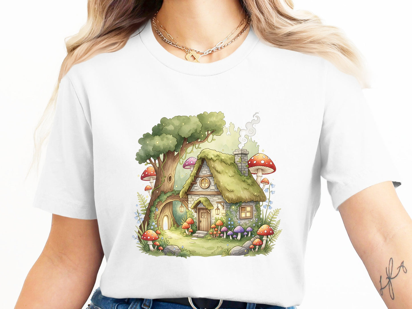 Goblincore Mushroom Art Enchanted Forest Cottage T-Shirt