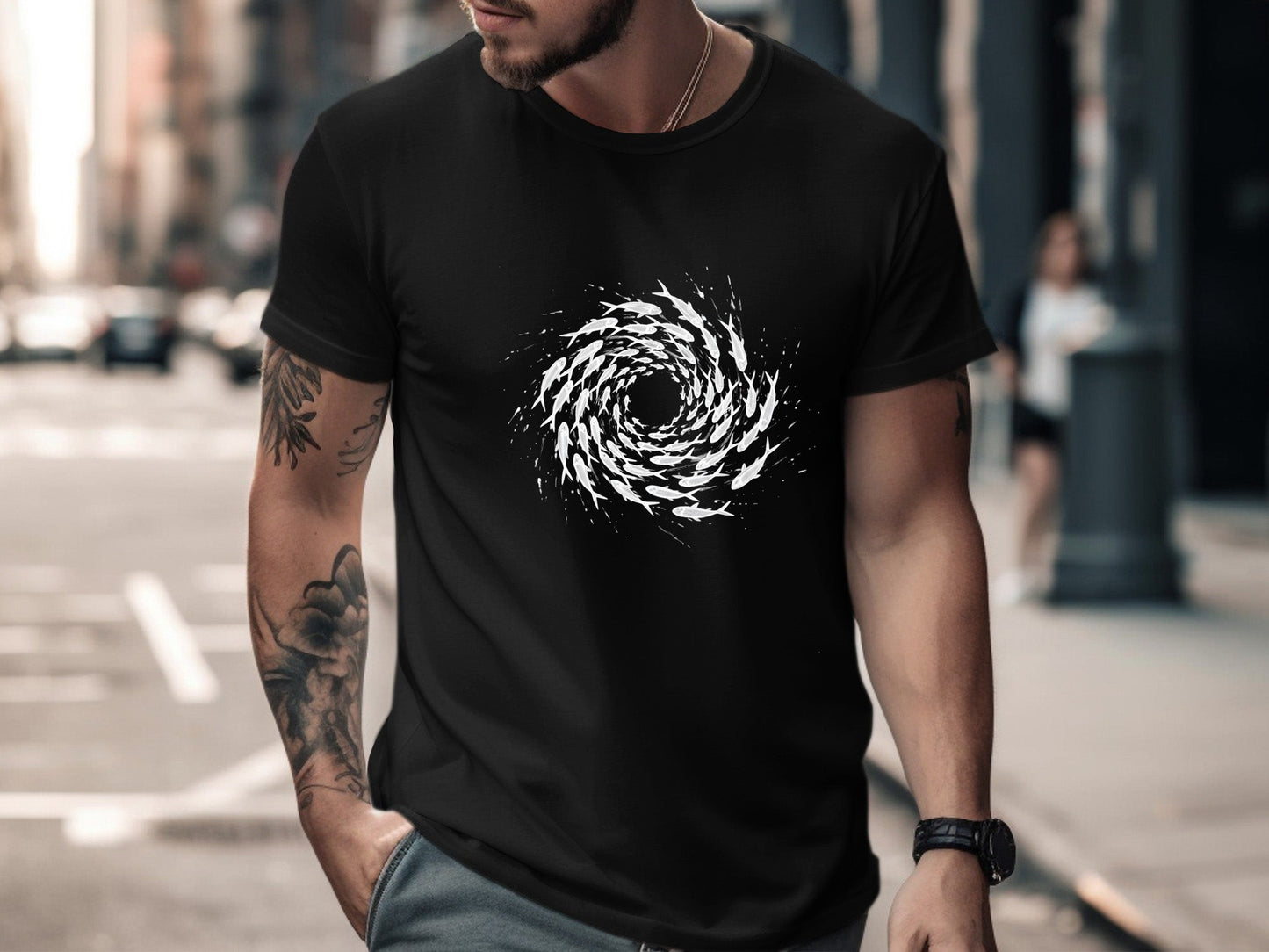 Circular Fish Vortex Minimalist T-Shirt