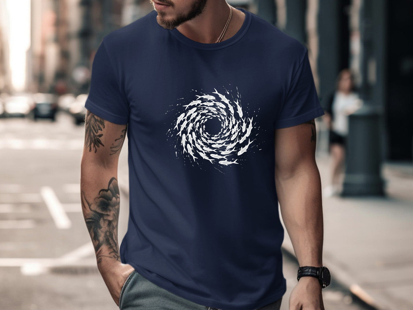 Circular Fish Vortex Minimalist T-Shirt