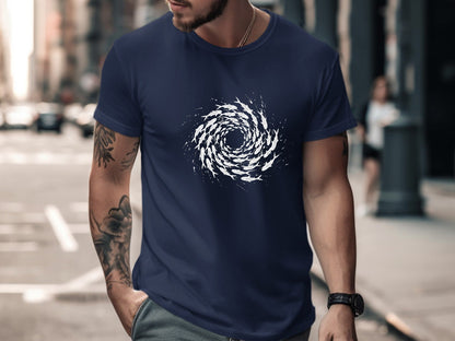 Circular Fish Vortex Minimalist T-Shirt