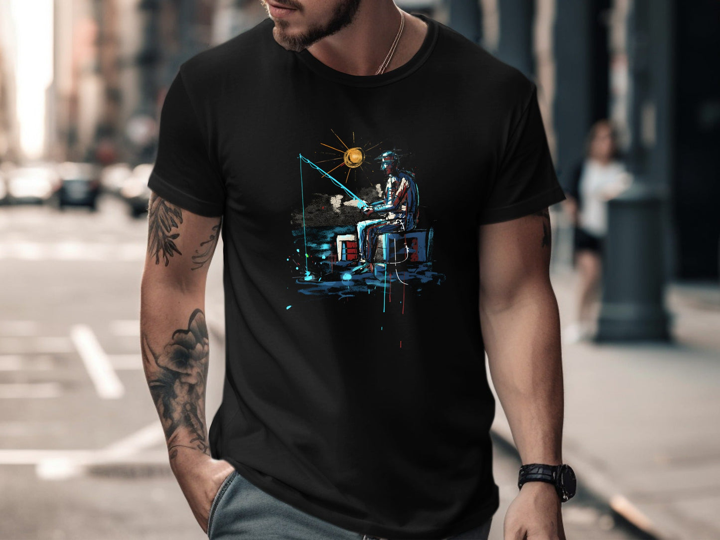 Abstract Artistic Fisherman Sunset T-Shirt