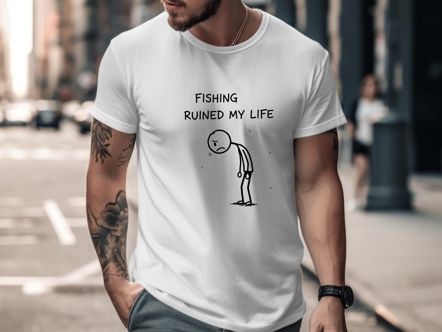Fishing Ruined My Life Funny Stick Figure T-Shirt