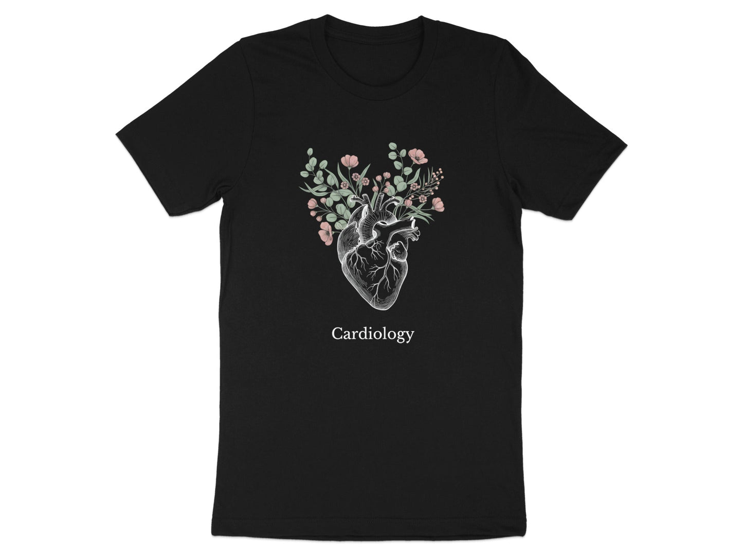 Floral Anatomical Heart T-Shirt - Artistic Medical Graphic Tee