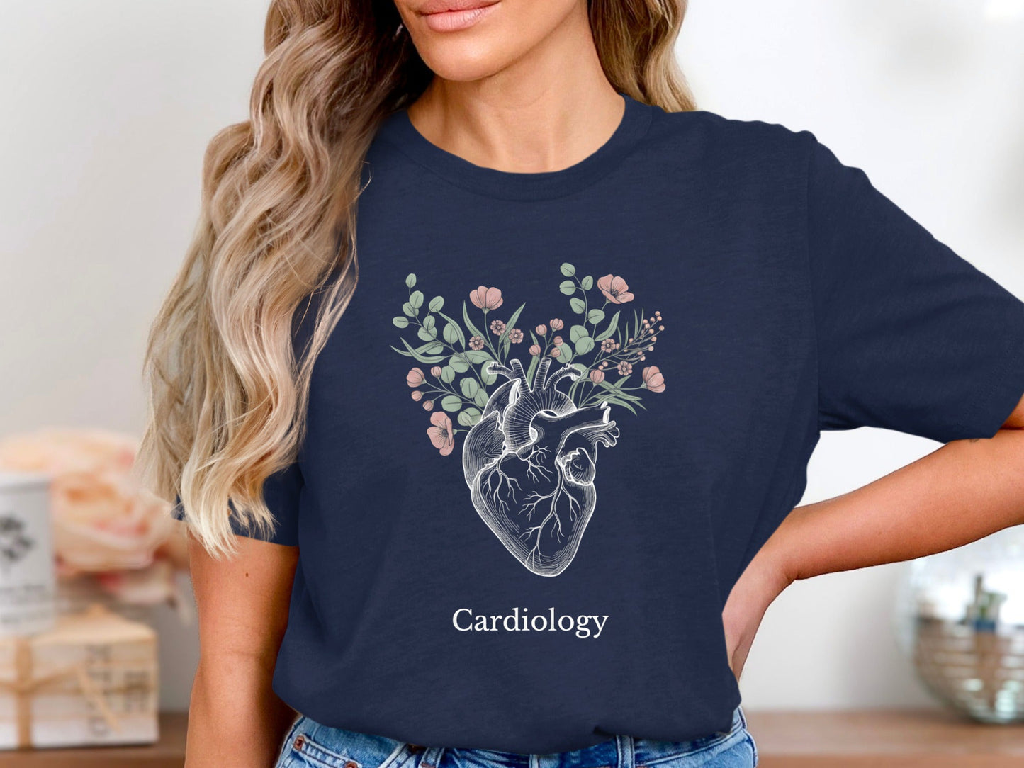 Floral Anatomical Heart T-Shirt - Artistic Medical Graphic Tee
