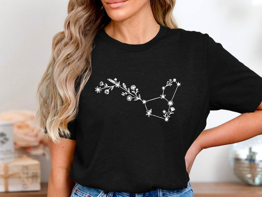 Floral Capricorn Constellation Tee – Zodiac Astrology T-Shirt