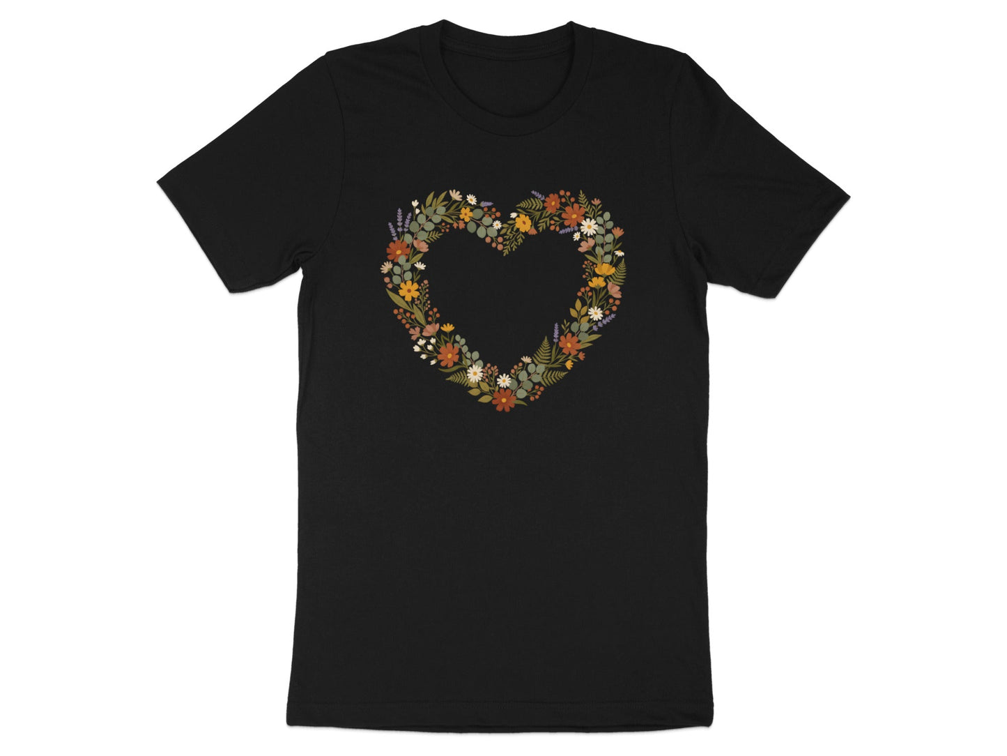 Bespoke Floral Heart Wreath Tee - Watercolor Botanical Shirt