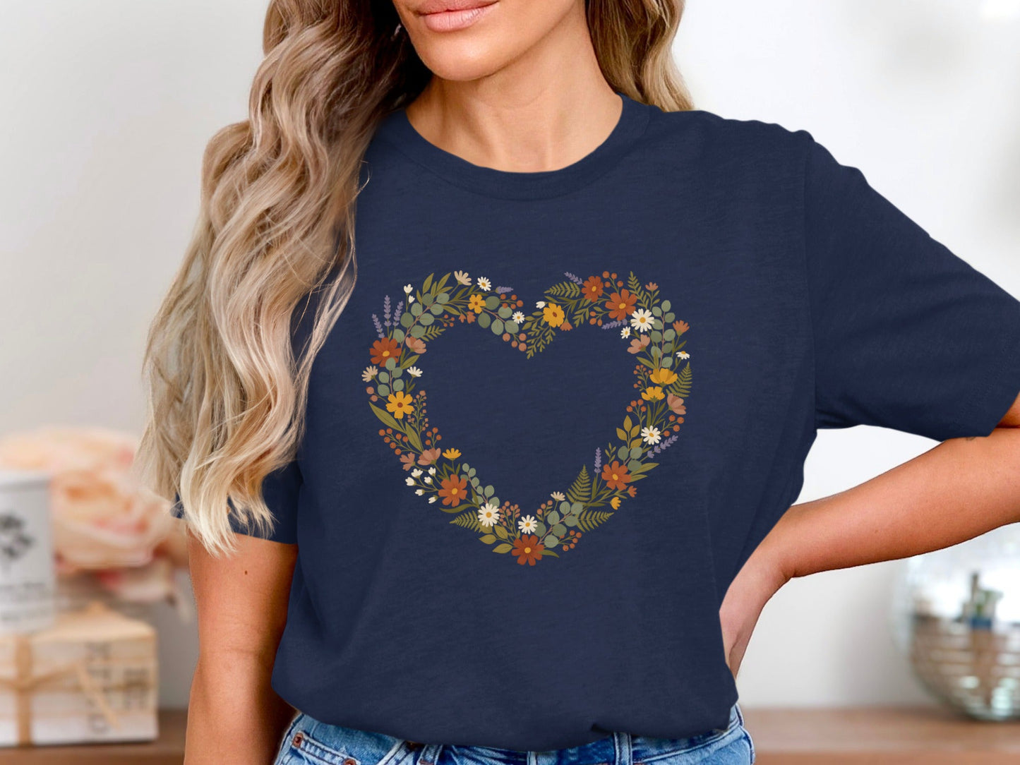 Bespoke Floral Heart Wreath Tee - Watercolor Botanical Shirt