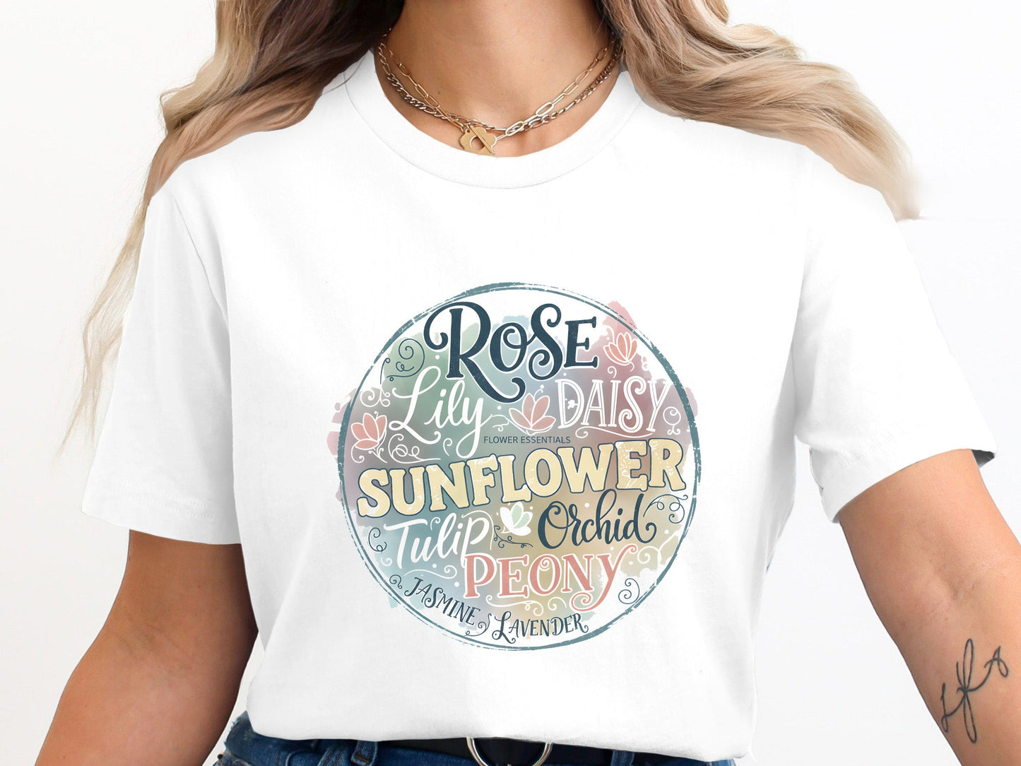 Flower Essentials Names Graphic T-Shirt