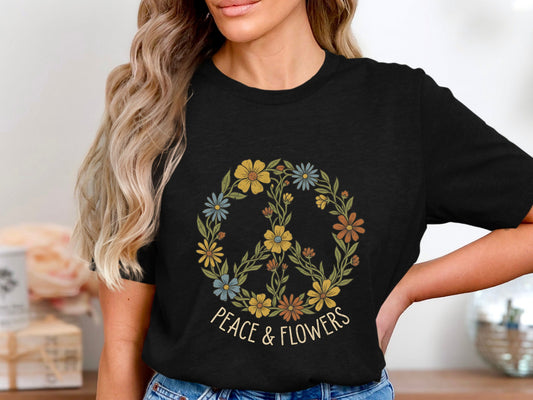 Peace & Flowers Retro Peace Sign Floral T-Shirt