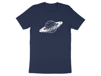 Floral Saturn Planet Tee – Line Art Celestial T-Shirt