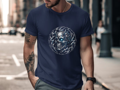 Cybernetic Demon Skull Barbed Wire Graphic Tee
