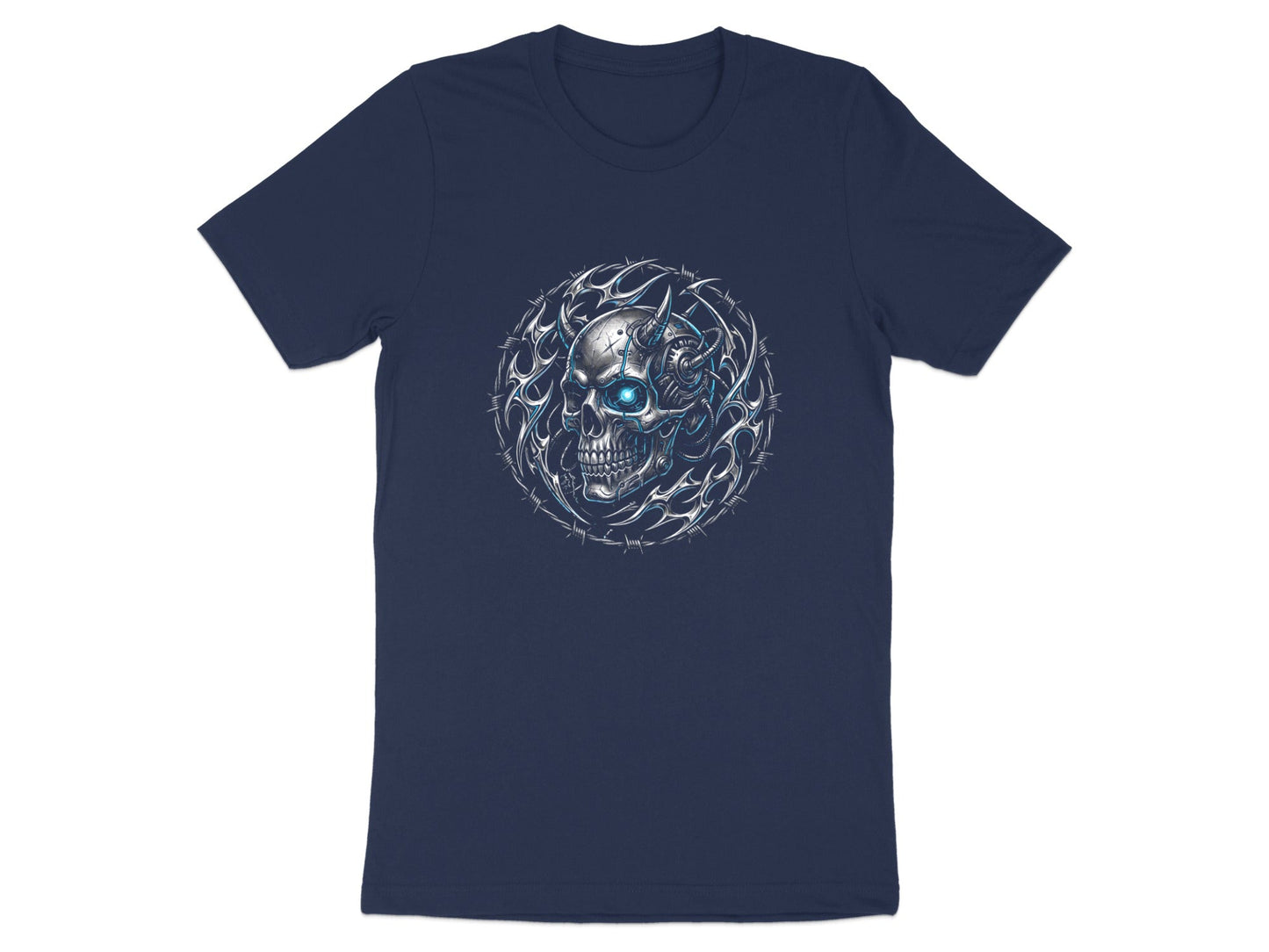 Cybernetic Demon Skull Barbed Wire Graphic Tee