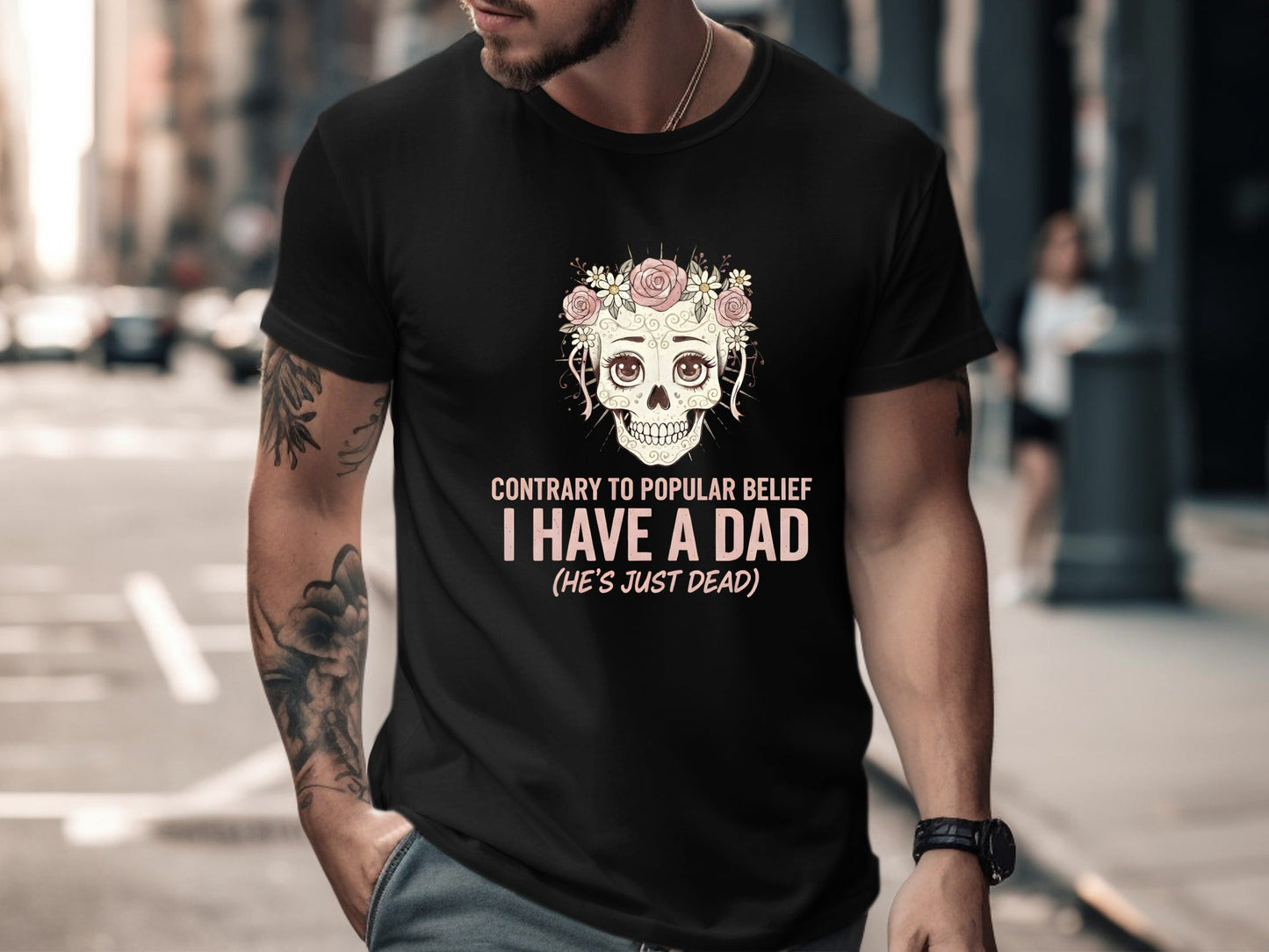 Floral Sugar Skull 'He's Just Dead' Dad T-Shirt