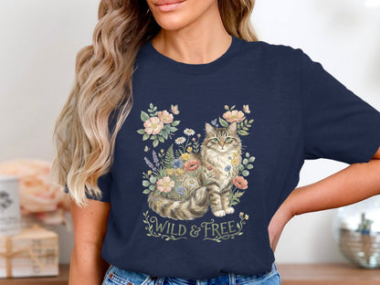 Wild & Free Floral Tabby Cat T-Shirt