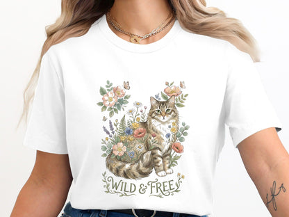 Wild & Free Floral Tabby Cat T-Shirt
