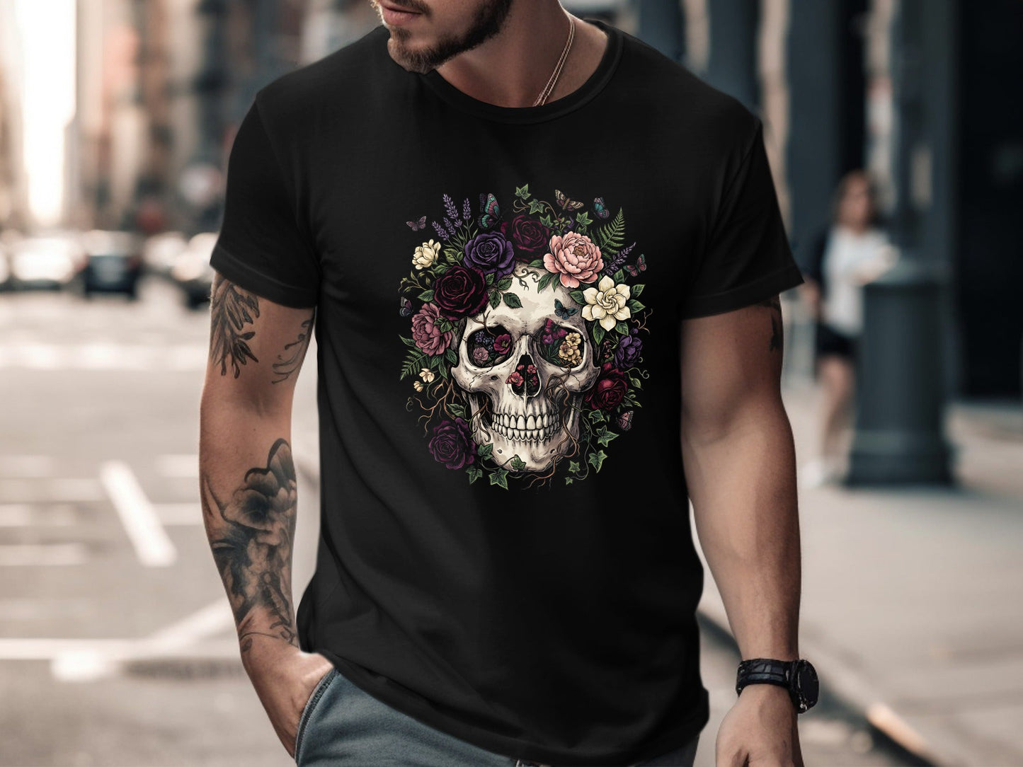 Lush Botanical Garland Skull Graphic Tee