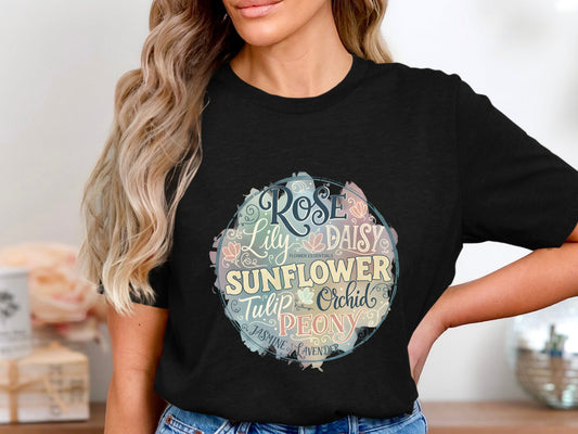 Flower Essentials Names Graphic T-Shirt