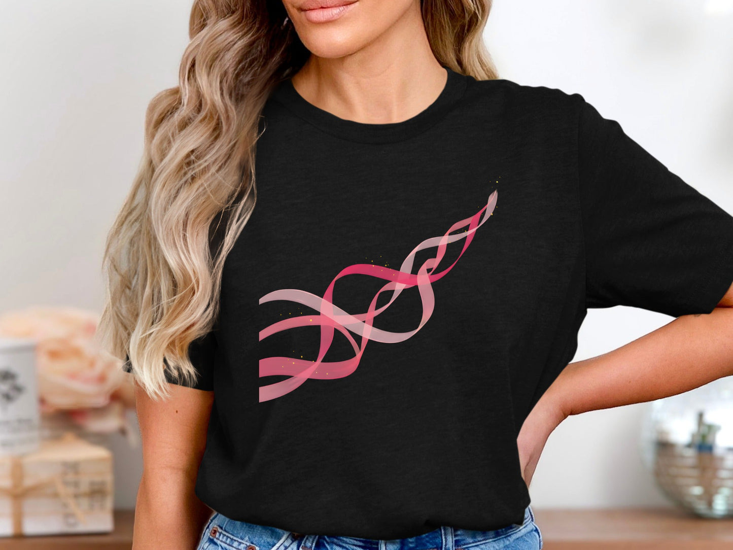 Flowing Pink Awareness Ribbons Graphic Tee