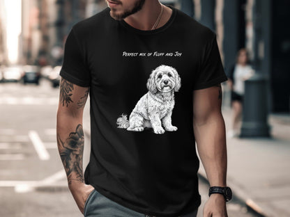 Fluffy Dog 'Mix of Fluff and Joy' Pencil Sketch T-Shirt