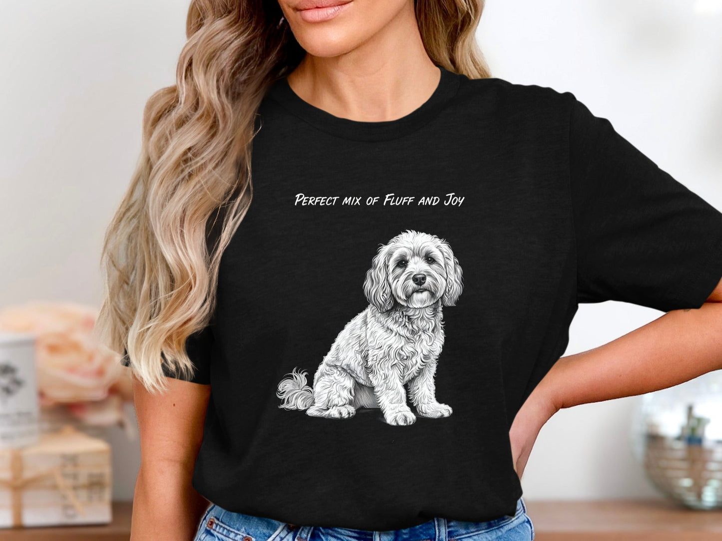 Fluffy Dog 'Mix of Fluff and Joy' Pencil Sketch T-Shirt