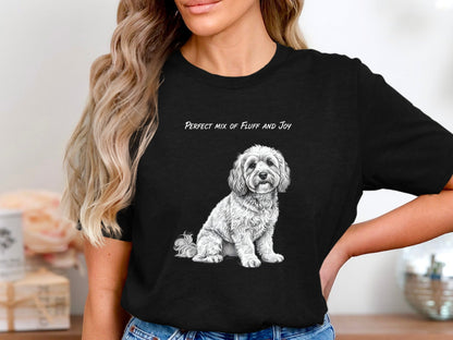 Fluffy Dog 'Mix of Fluff and Joy' Pencil Sketch T-Shirt