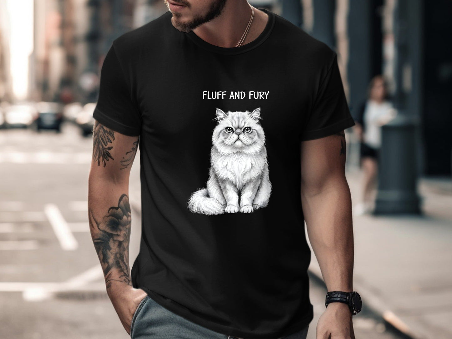 Fluff And Fury Persian Cat Sketch T-Shirt