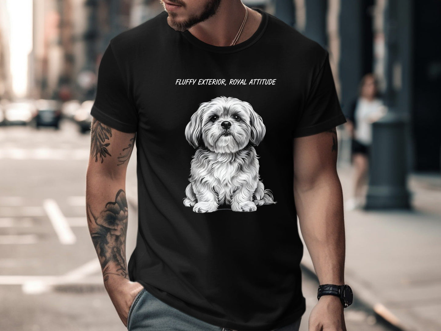 Shih Tzu 'Fluffy Exterior Royal Attitude' Pencil Sketch T-Shirt