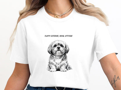Shih Tzu 'Fluffy Exterior Royal Attitude' Pencil Sketch T-Shirt