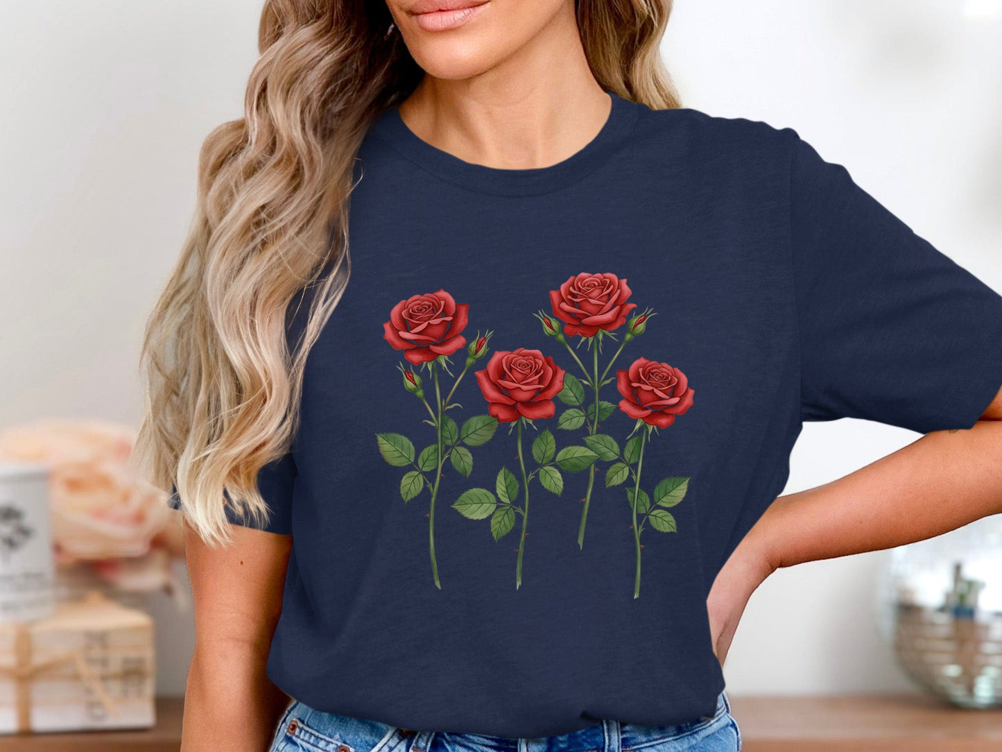 Four Stems Classic Red Roses cotton T-Shirt